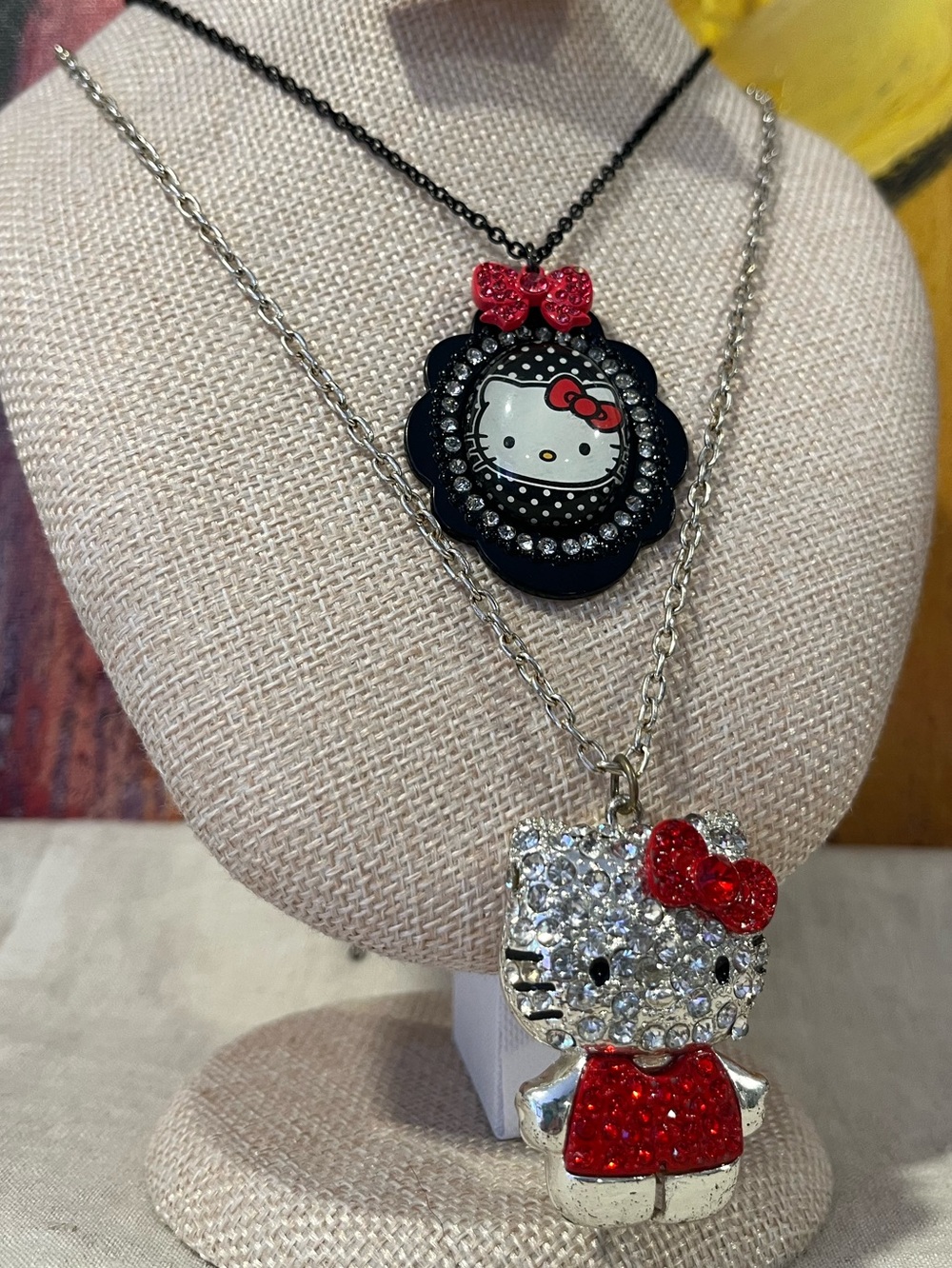 Bundle of 2 Sanrio Hello Kitty Layered Necklace Set - Black, Silver, Red